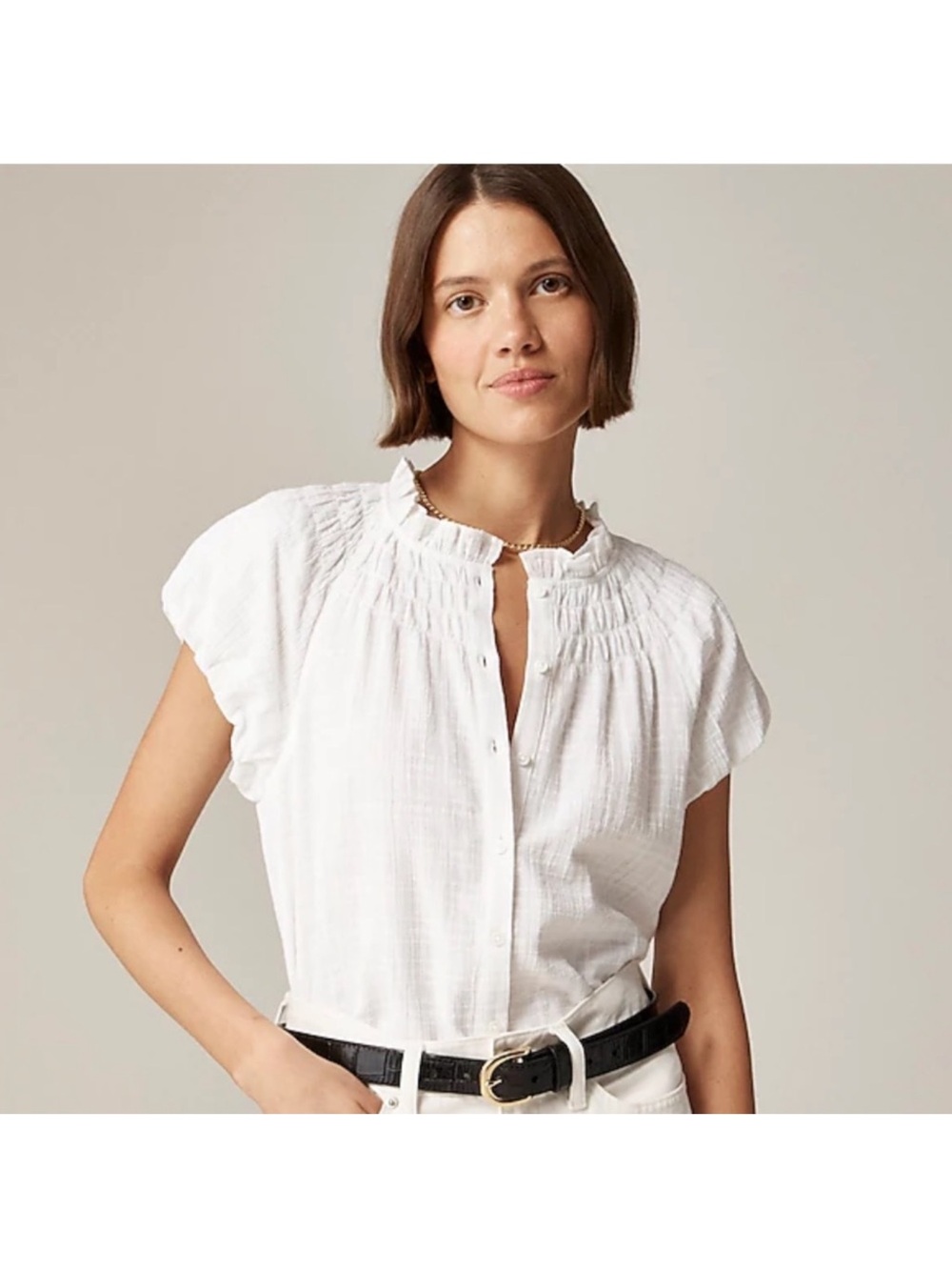J. Crew Smocked-neck top in textured gauze size xl - Picture 2 of 8